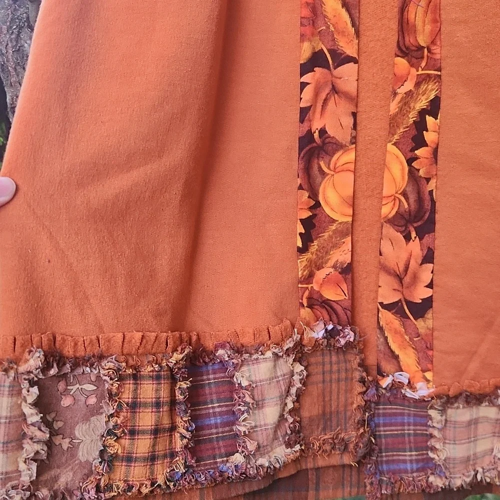 Women's Fall Festive, Halloween, Leaf Print Orange, Open Oversize Cardigan Sz M